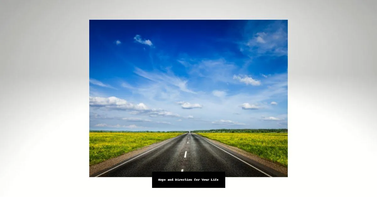 Open road leading into the horizon under a bright blue sky, symbolizing hope, faith, and finding direction in life.